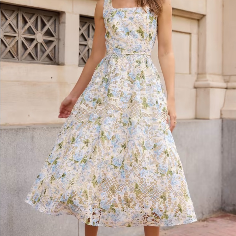 NY & Company Just Me Sleeveless Crocheted Square Neck Floral Dress